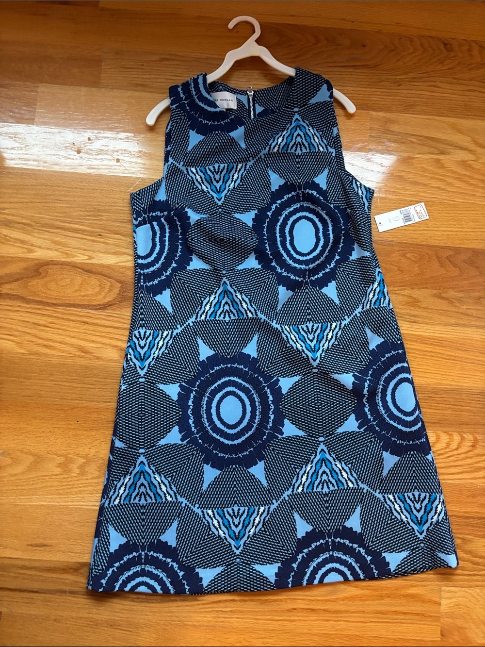 Donna Morgan Blue Geometric Sleeveless Shift Dress